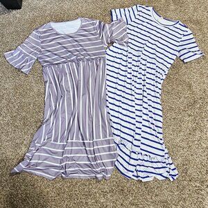 2 Ladies Striped Stretchy Dresses w/ pockets - L